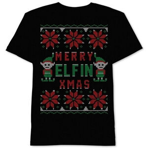 Jem Collective Mens T Shirt Black Crew Neck Christmas Merry Elfin Xmas L NWT